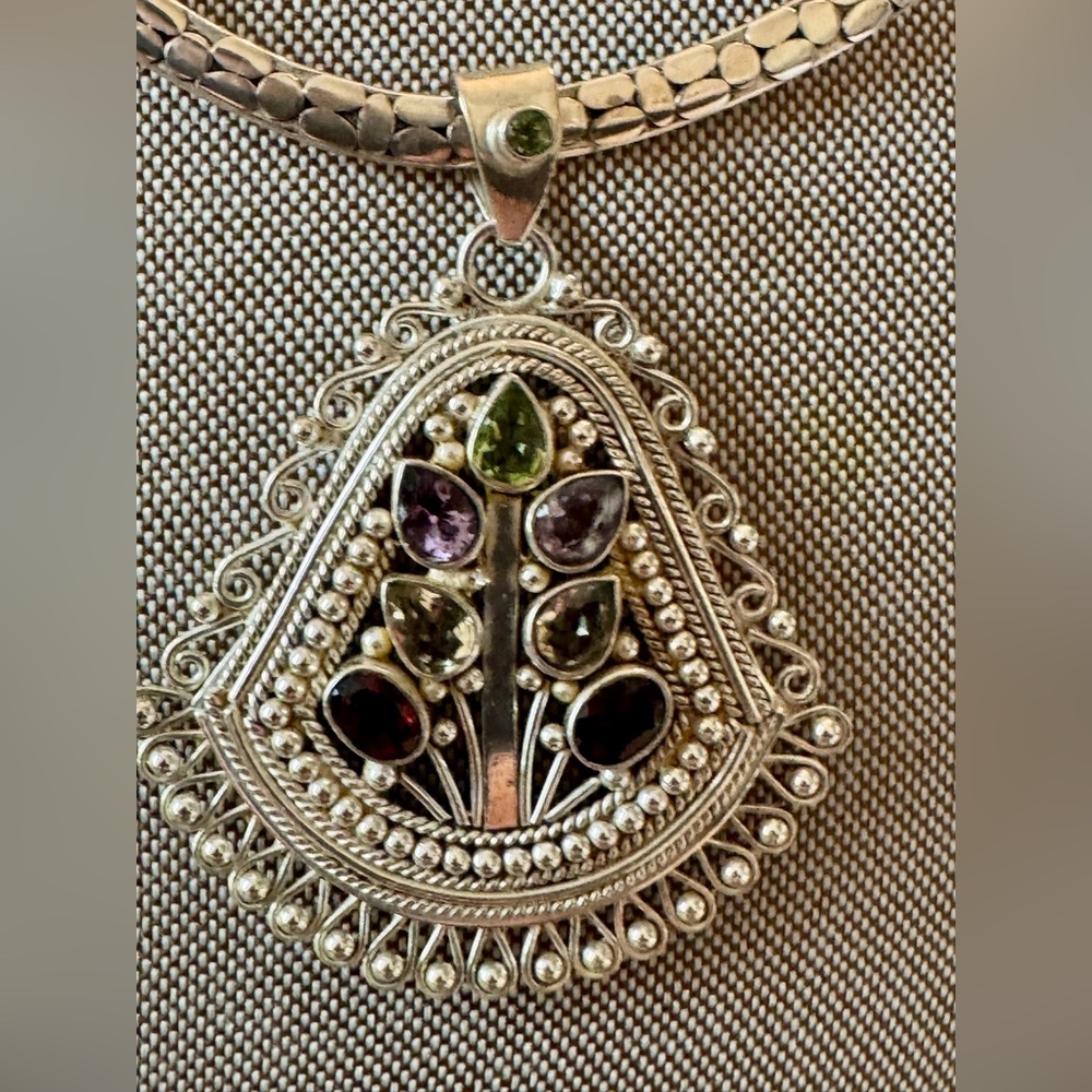 Large Artisan Silver With Multi-Gemstone Pendant - Picture 5 of 8